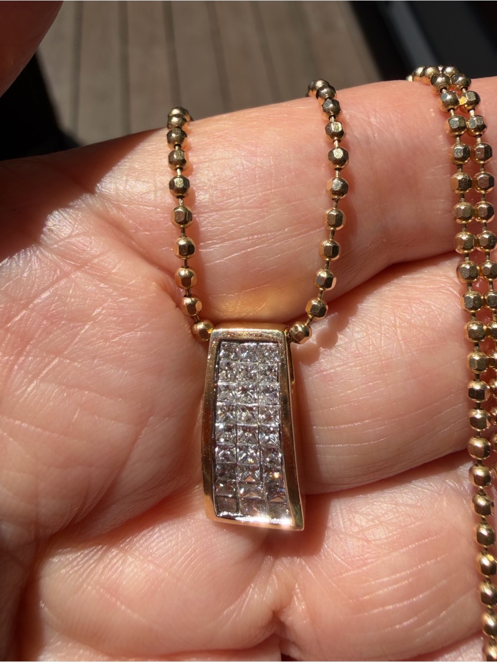 Vintage 14k Gold Princess Cut Diamond Pendant w/24 Natural Diamonds.